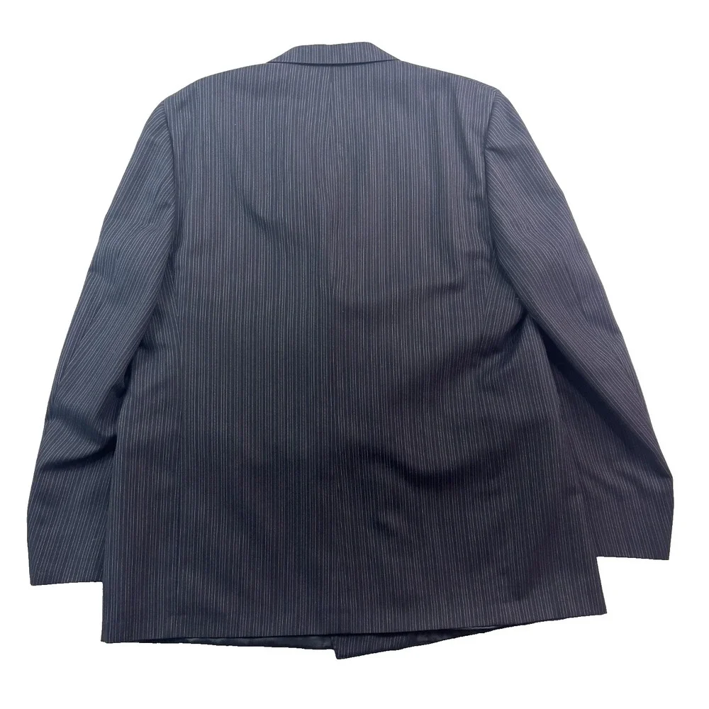 vtg 70s Oleg Cassini‎ 46L 46x34 2pc Pant Suit Double Breasted Navy Blue Stripe